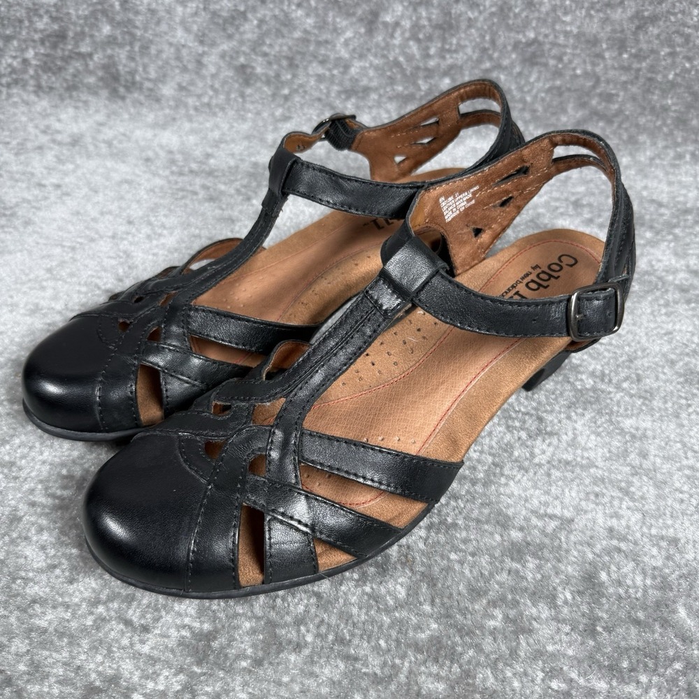 Cobb Hill Aubrey Size 8N Black Leather T-Strap‎ Low Heel Pump
